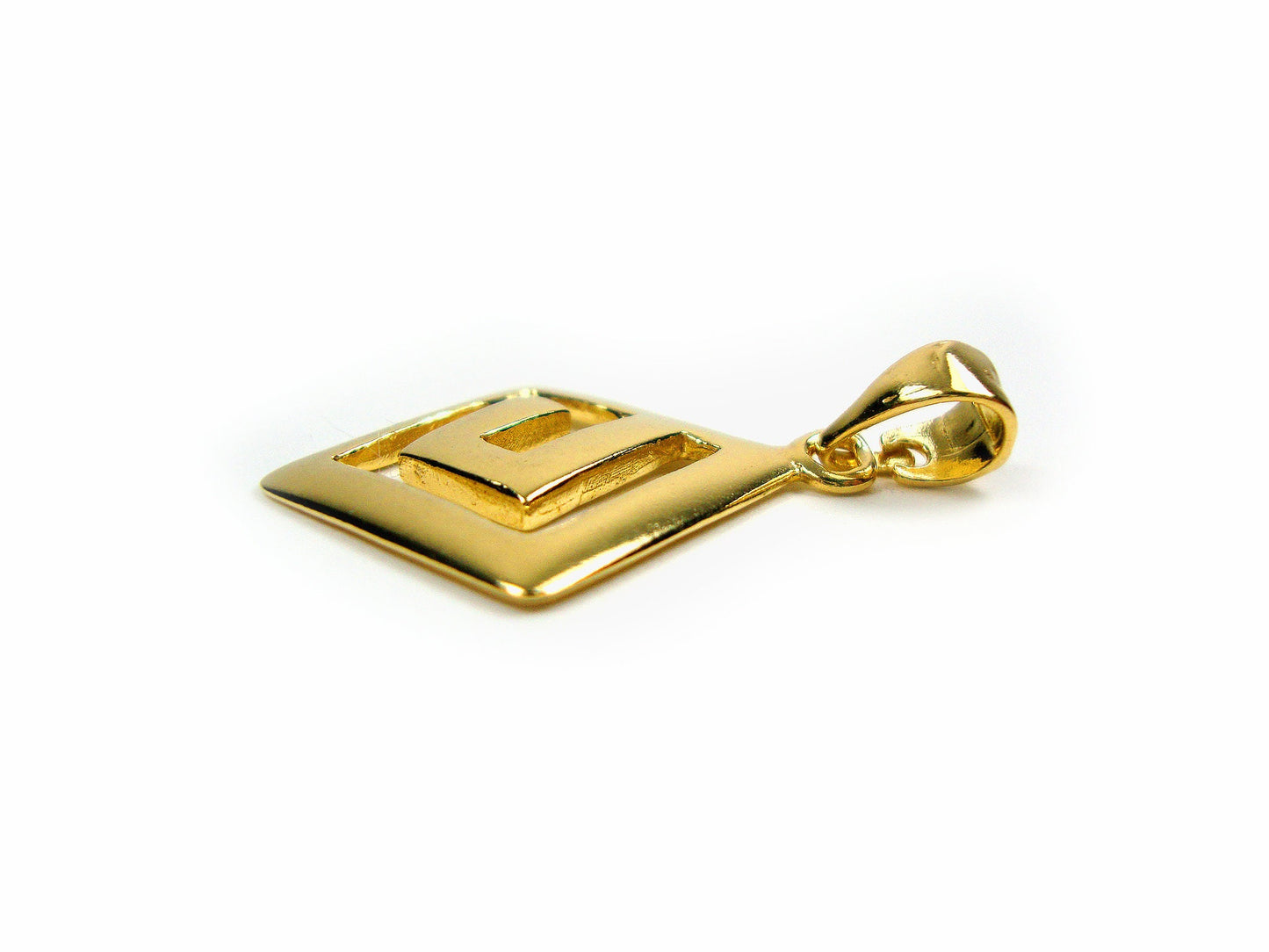 Sterling Silver 925 Greek Pendant , Square Greek Gold Plated 22K Eternity Key 18x18 mm , Greek Jewelry , Griechischer Anhänger Schmuck
