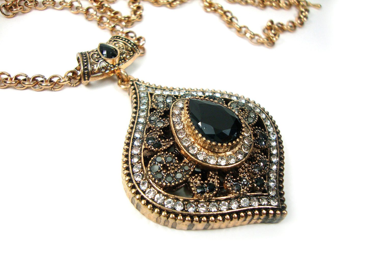 Byzantine Medieval Antique Style Black White Crystal Stones Resin Pendant, Ethnic Pendant, Antique Turkish Pendant Traditional Jewelry