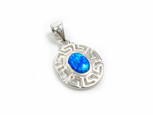 Sterling Silver 925 Greek Fire Rainbow Opal Pendant , Oval Greek Eternity Key 15x18 mm , Greek Jewelry , Griechischer Anhänger Schmuck