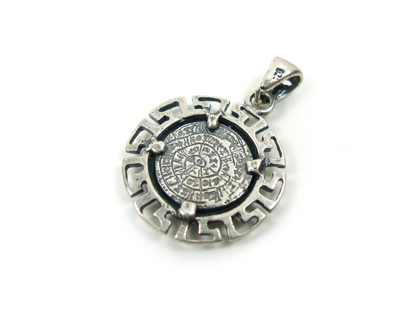 Sterling Silver 925 Ancient Greek Pendant Minoan Phaistos Disc 21 mm Greek Eternity Key , Greek Jewelry , Greek Ring , греческая кулон  , GR