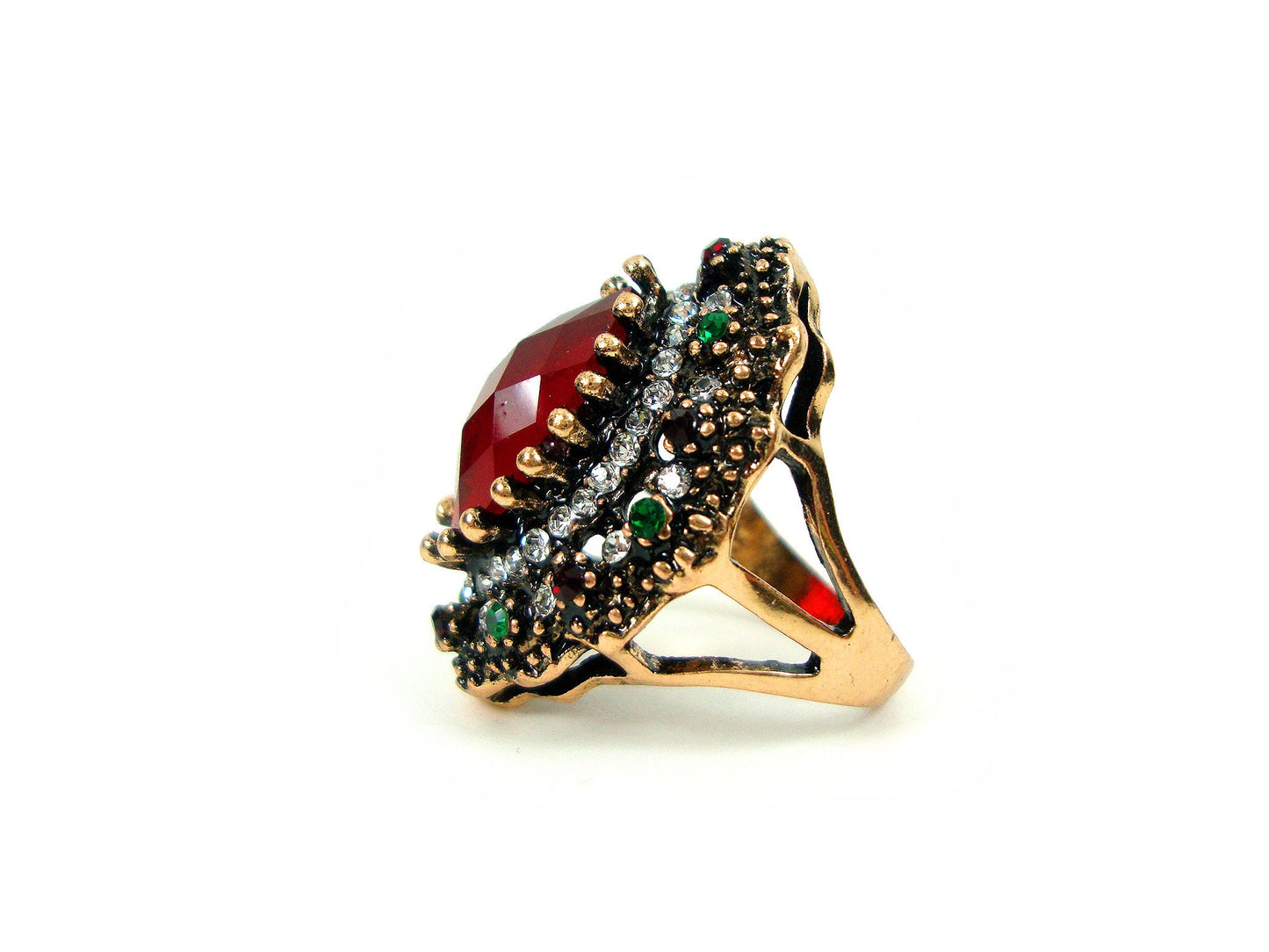 Byzantine Multicolor Crystal Stones Modern Greek Marquise Shape Ring, Ethnic  Ring, Turkish Vintage Ring Traditional Jewelry