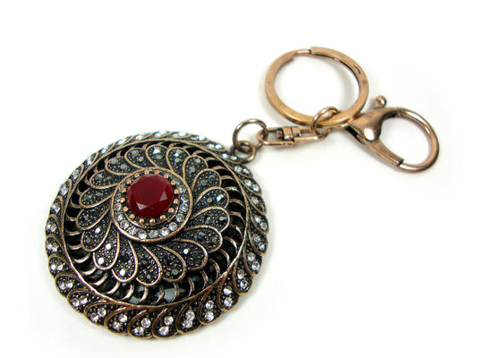 Modern Greek Antique Crystal Stones Round 50mm Keyring , Ethnic Vintage Antique Keyring, Turkish Vintage Traditional Jewelry, Vintage Art