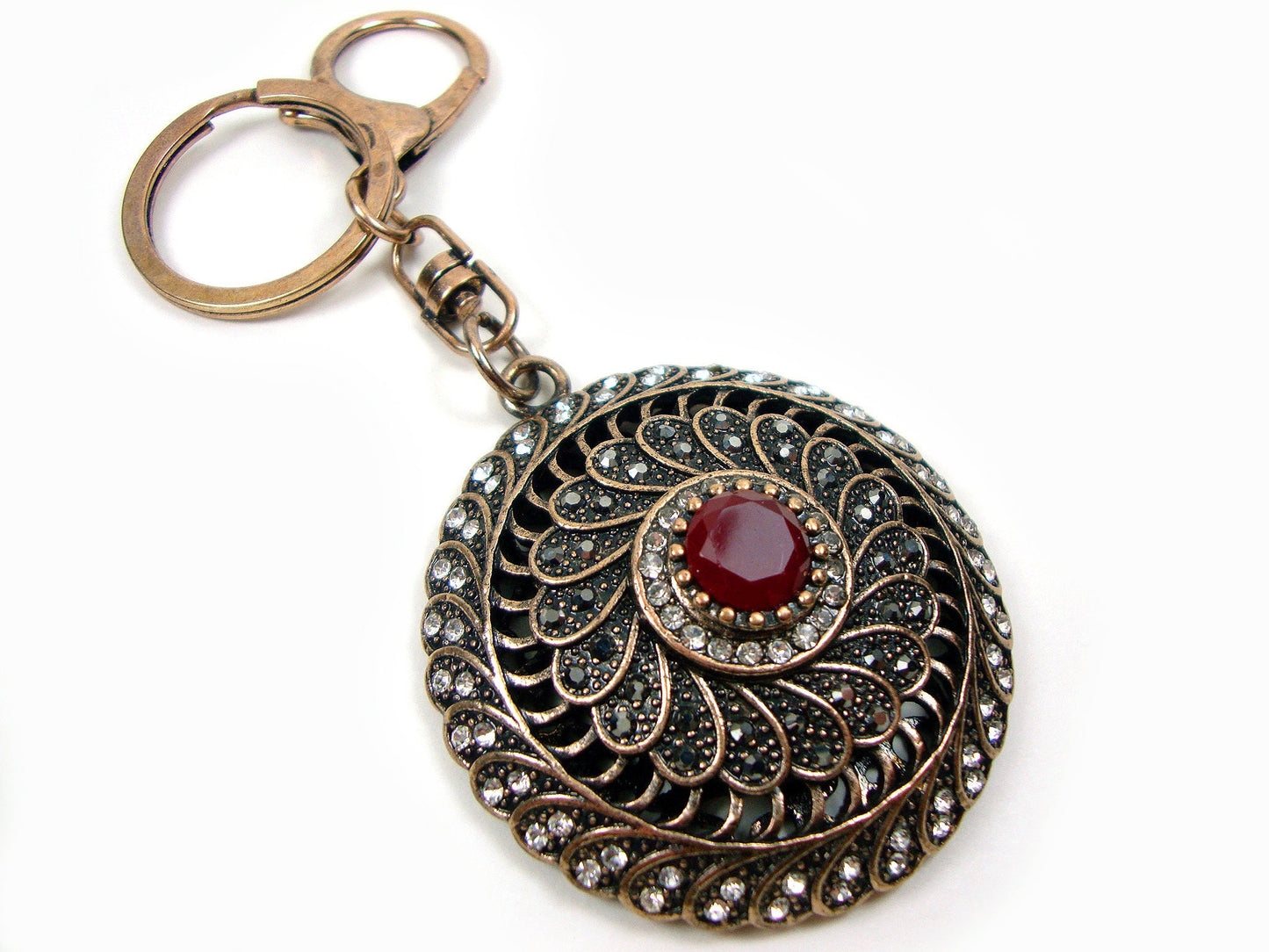 Modern Greek Antique Crystal Stones Round 50mm Keyring , Ethnic Vintage Antique Keyring, Turkish Vintage Traditional Jewelry, Vintage Art