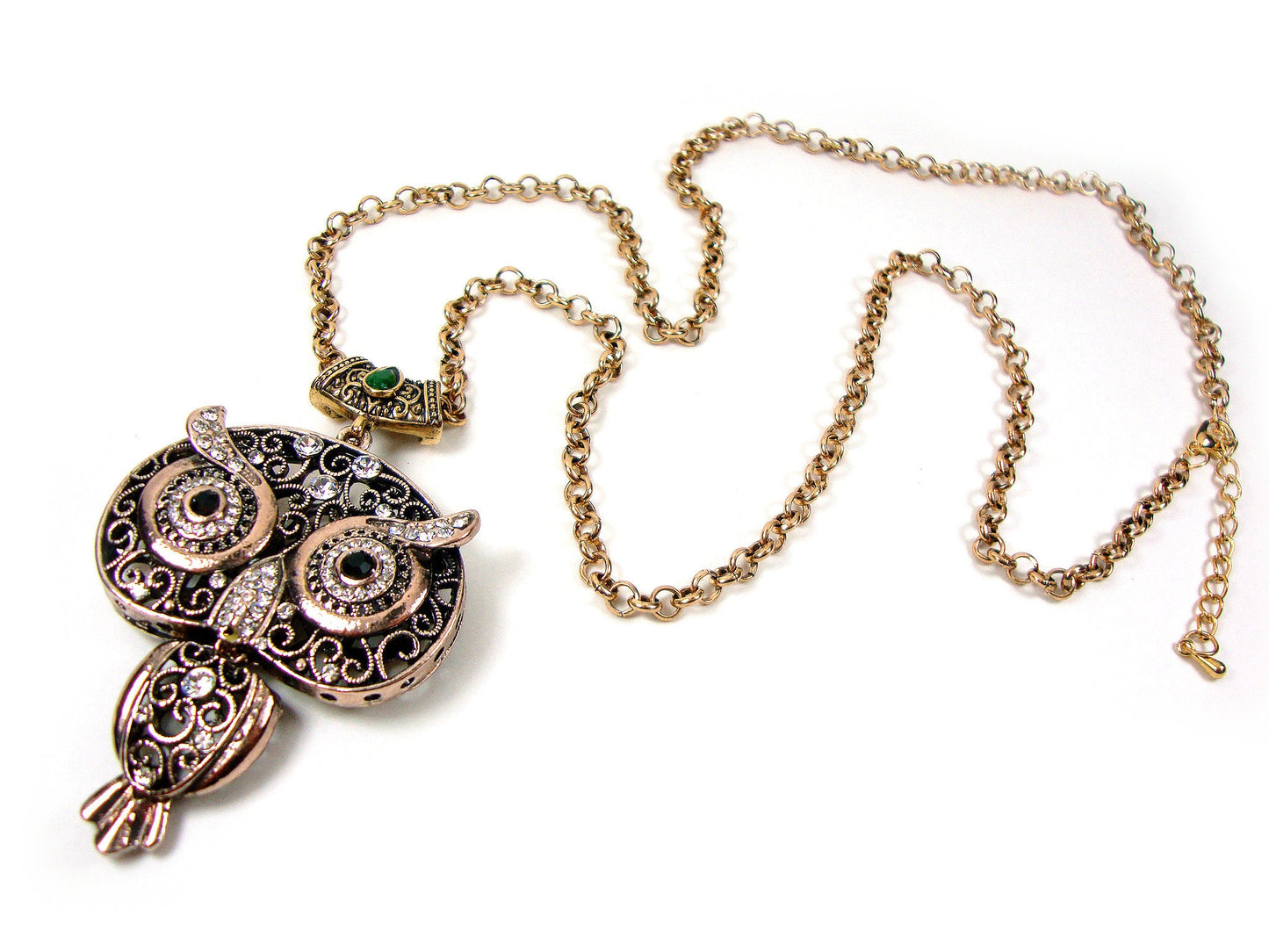 Byzantine Modern Oval Big Owl 75x50mm Crystal Stones Chain Owl Pendant, Ethnic, Antique Turkish Traditional Jewelry, Turkish Pendant