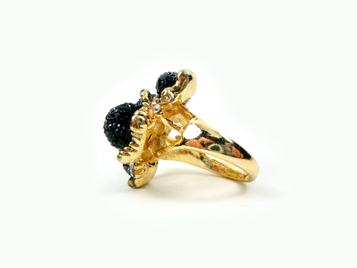 Byzantinischer mehrfarbiger schwarzer und grauer silberfarbener Kristallstein Moderner griechischer Ring, ethnischer Ring, türkischer Vintage-Ring, traditioneller Schmuck