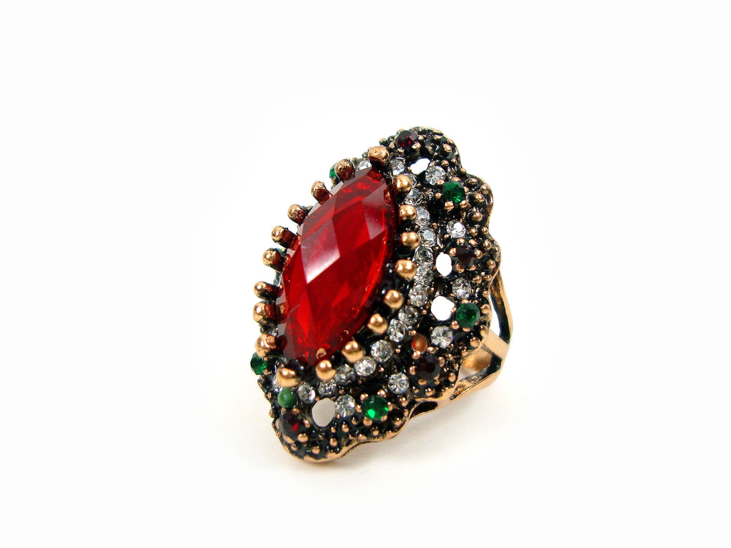 Byzantine Multicolor Crystal Stones Modern Greek Marquise Shape Ring, Ethnic  Ring, Turkish Vintage Ring Traditional Jewelry