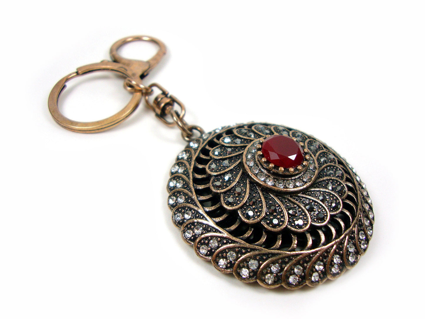 Modern Greek Antique Crystal Stones Round 50mm Keyring , Ethnic Vintage Antique Keyring, Turkish Vintage Traditional Jewelry, Vintage Art