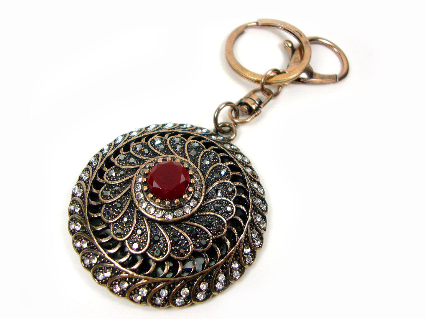 Modern Greek Antique Crystal Stones Round 50mm Keyring , Ethnic Vintage Antique Keyring, Turkish Vintage Traditional Jewelry, Vintage Art