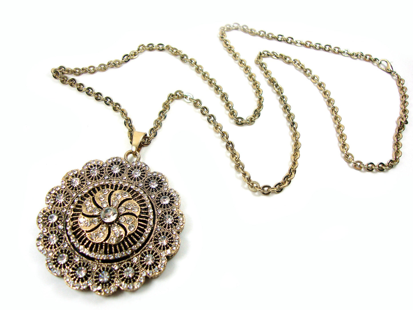 Pendentif chaîne byzantine moderne ronde grosses pierres de cristal 50mm, pendentif ethnique, bijoux traditionnels turcs antiques, collier long en cristal