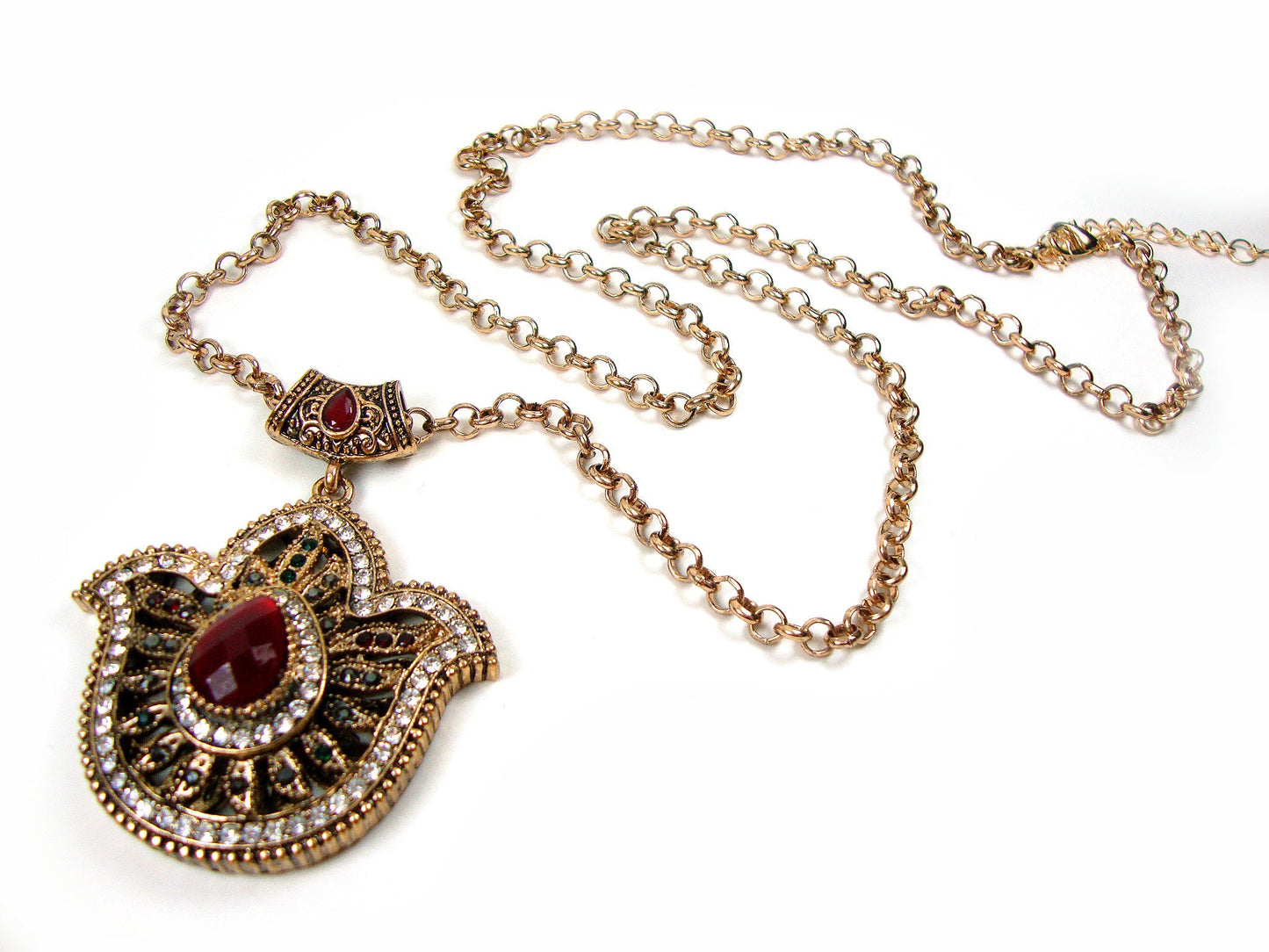 Byzantine Traditional Big Crystal Stones Chain Pendant 60x50mm , Ethnic, Antique Turkish Traditional Jewelry, Turkish Pendant