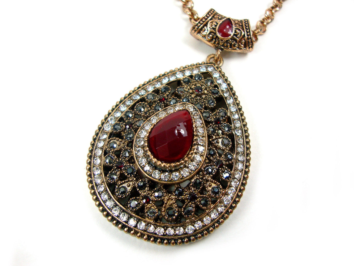 Byzantine Traditional Big Crystal Stones Chain Pendant 70x40mm , Ethnic, Antique Turkish Traditional Jewelry, Turkish PendantDrop Shape