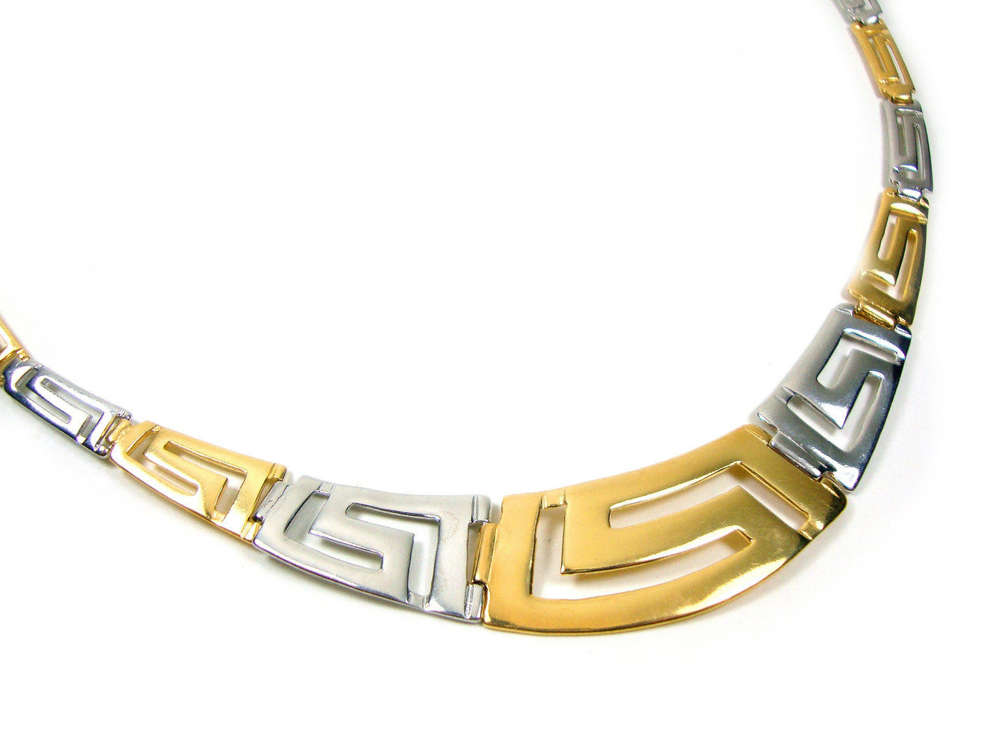 Sterling Silver 925 Ancient Greek Eternity Key Meander Gradual Wide Gold Plated 22K Necklace - Griechisce Halskette 40-45-50 cm, 16-18-20"