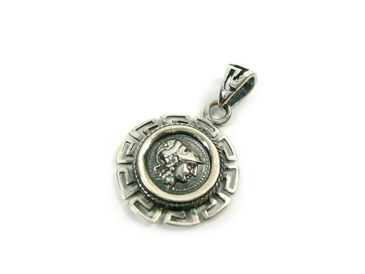 Sterling Silver 925 Ancient Greek Goddess Athena Mythology Pendant 18 mm Greek Eternity Key , Greek Pendant , Greek Coin , Greek Jewelry