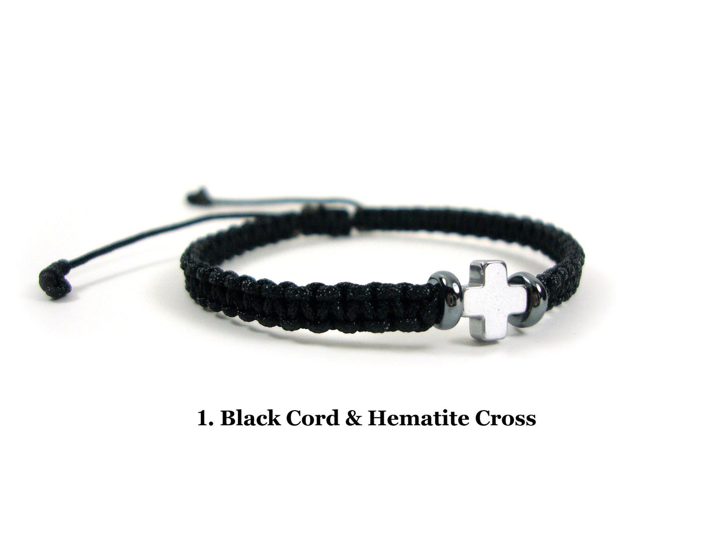 Bracelet homme, bracelet femme, bracelet macramé grec fait à la main &amp; hématite pierre couleur argent croix 8x8mm, bracelet croix minimaliste tendance