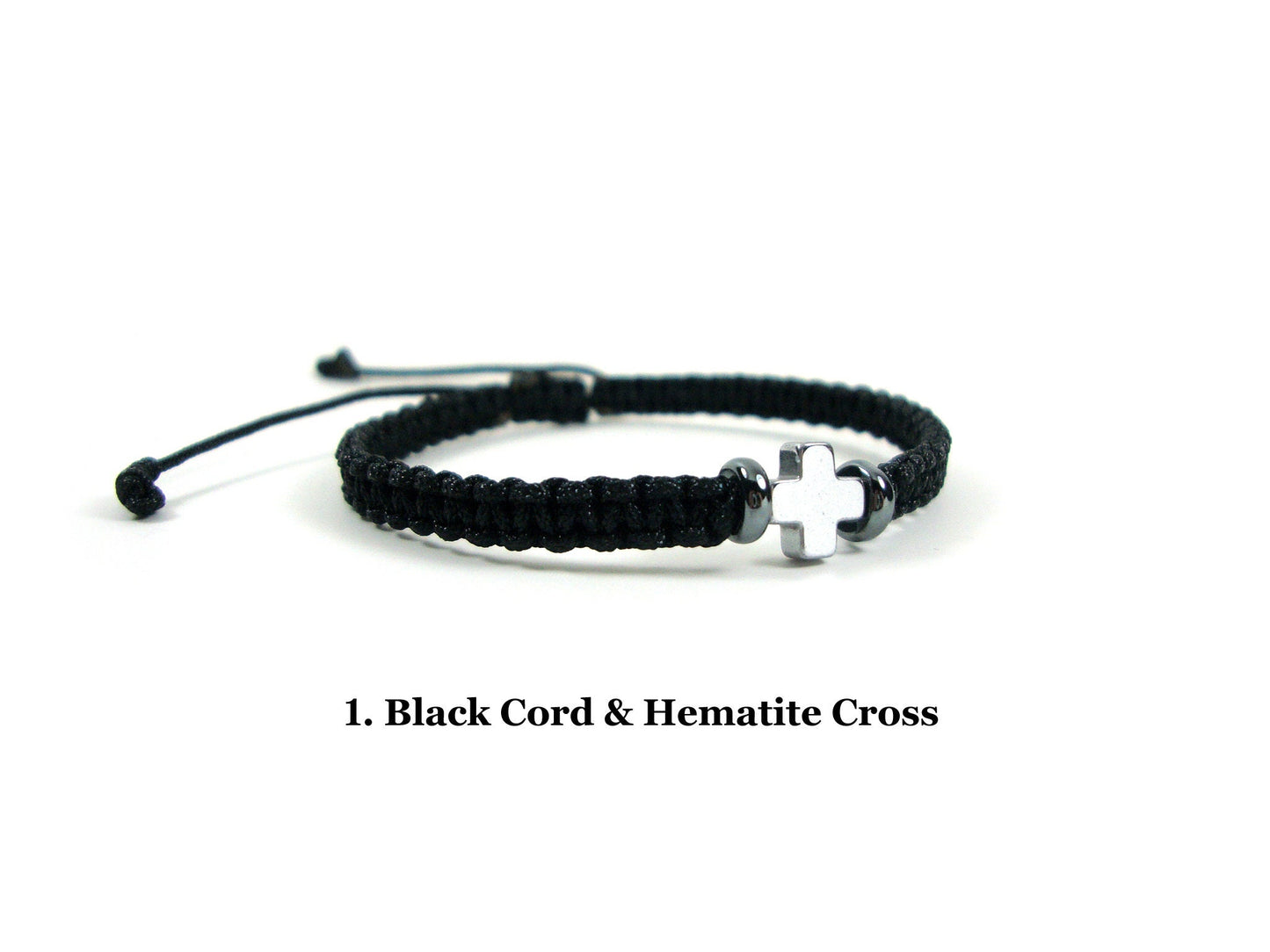 Mens Bracelet, Women Bracelet, Handmade Greek Macrame Bracelet & Hematite Stone Silver Color Cross 8x8mm, Trendy Minimalist Cross Bracelet