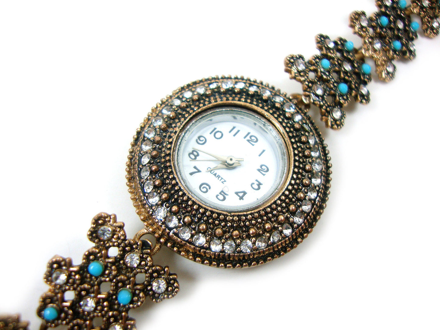 Greek Byzantine Modern Watch ,Blue Stones & Crystals Quartz Round Ethnic Watch, Turkish Bracelet Watch, Greek Jewelry, Greek Turkish Jewelry