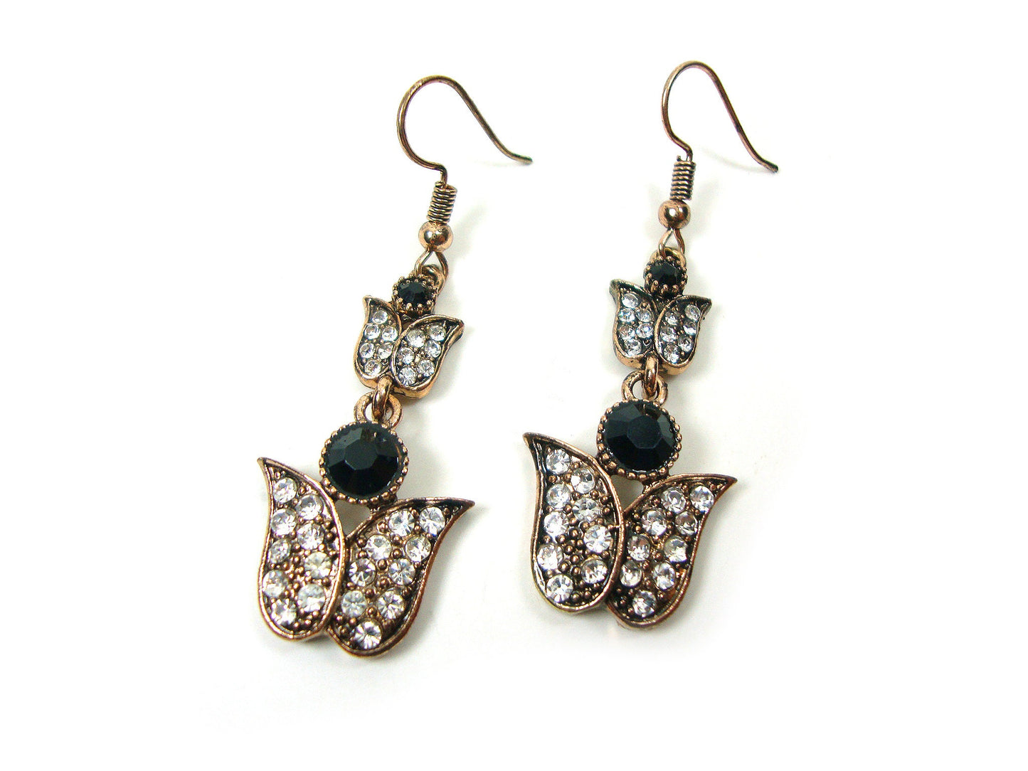 Boucles d'oreilles byzantines, boucles d'oreilles pendantes en pierres de cristal noir-blanc de style antique, boucles d'oreilles antiques ethniques, bijoux traditionnels byzantins