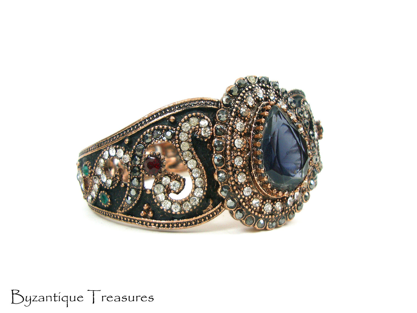 Byzantine Bangle Bracelet Crystal Stones, Byzantine Oxidized Bracelet, Turkish Bracelet, Turkish Jewelry, Traditional , Antique Bracelet