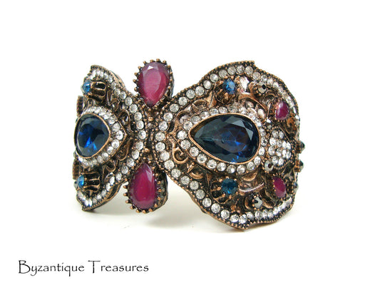 Byzantine Bangle Bracelet Crystal Stones, Byzantine Wide Bracelet, Turkish Bracelet, Turkish Jewelry, Traditional , Antique Bracelet