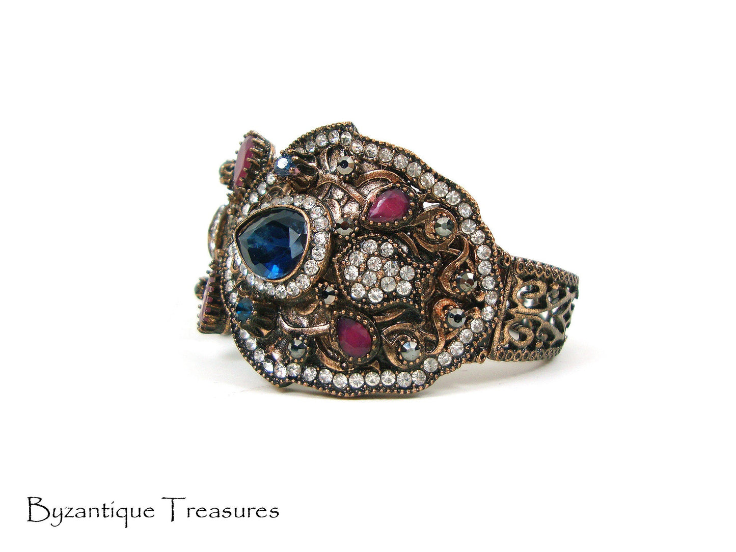 Byzantinischer Armreif Kristallsteine, byzantinisches breites Armband, türkisches Armband, türkischer Schmuck, traditionelles, antikes Armband