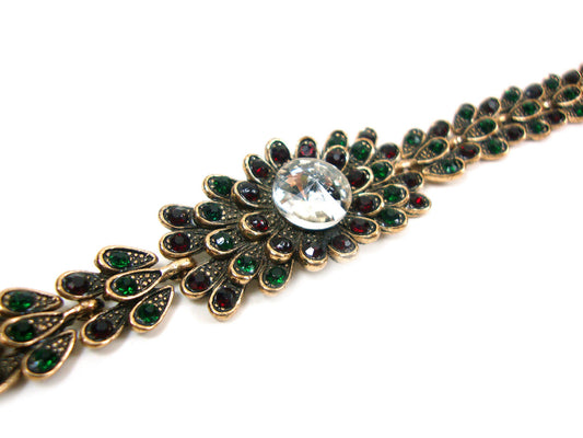 Bracelet de bijoux turcs Cristaux multicolores Bracelet en forme de feuilles modernes, Bracelet ethnique antique, Bracelet turc Bijoux traditionnels
