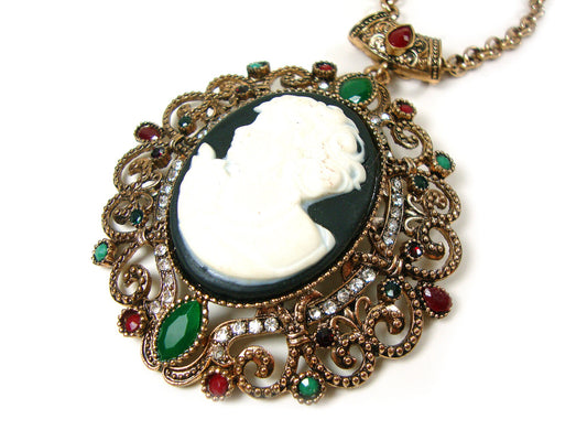 Byzantine Medieval Antique Style Multi Color Crystal Stones Modern Cameo Pendant, Ethnic Cameo Pendant, Antique Turkish Pendant Traditional