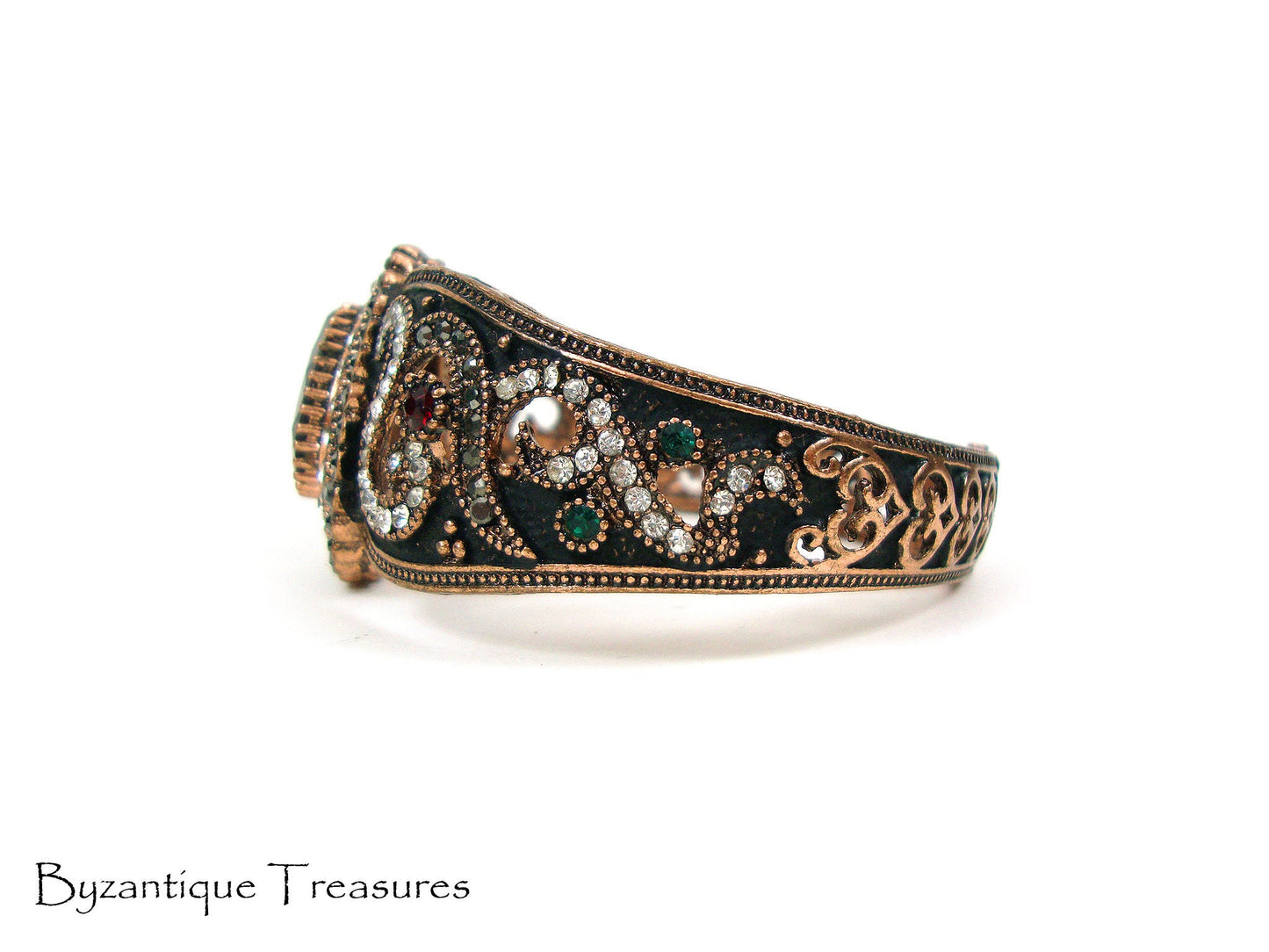 Byzantinischer Armreif Kristallsteine, byzantinisches oxidiertes Armband, türkisches Armband, türkischer Schmuck, traditionelles, antikes Armband