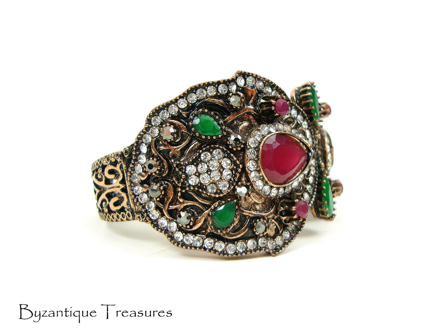 Byzantinischer Armreif Kristallsteine, byzantinisches farbiges Armband, türkisches Armband, türkischer Schmuck, traditionelles, antikes Armband