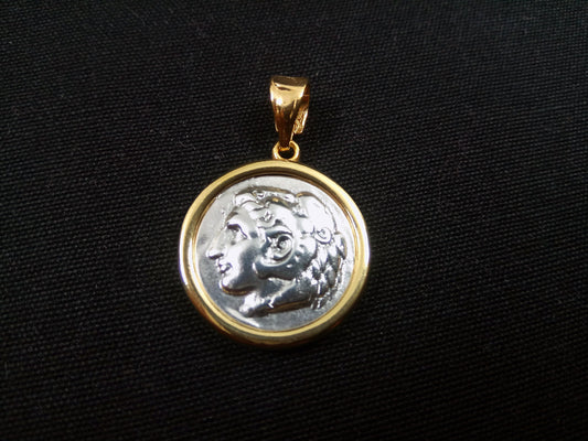 Sterling Silver 925 Alexander The Great 20mm, Greek Pendant, Greek jewelry, Gold Plated Frame 22K, Pendetif Grecque , Griechische Schmuck