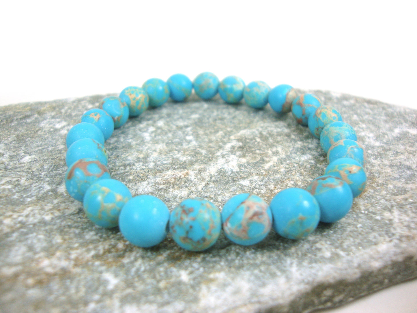 Bracelet en agate de terre bleu clair naturel 8 mm, bracelet en pierres d'agate bleue, bracelet en agate, bijoux en agate, agate bleue, bracelet turquoise