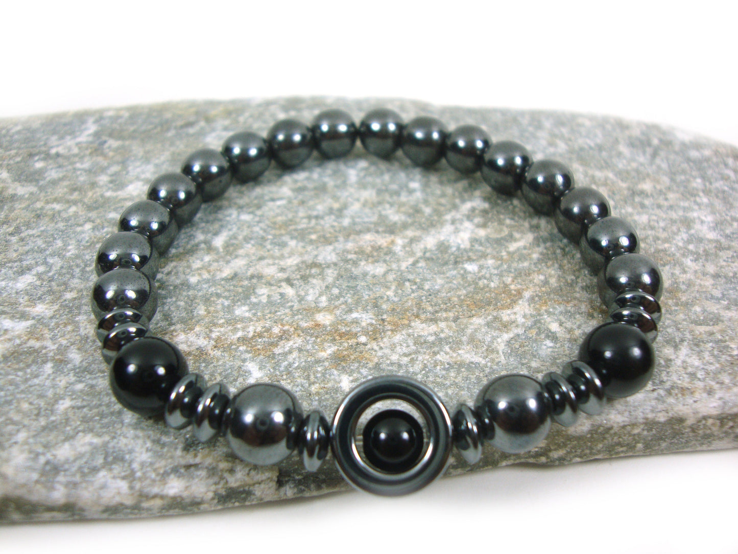 Natural Hematite - Black Onyx Stones 8 mm Bracelet, Hematite Bracelet, Onyx Bracelet, Hematite Jewelry, Greek Bracelet Jewelry, Strength