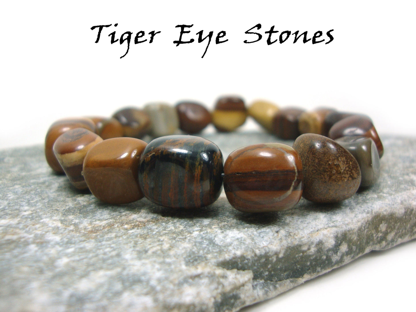 Natural Tiger Eye Irregular Stones 10x15mm - Tiger Eye Big Stones Stretch Bracelet, Tiger Eye Bracelet, Tiger Eye Stones, Santorini