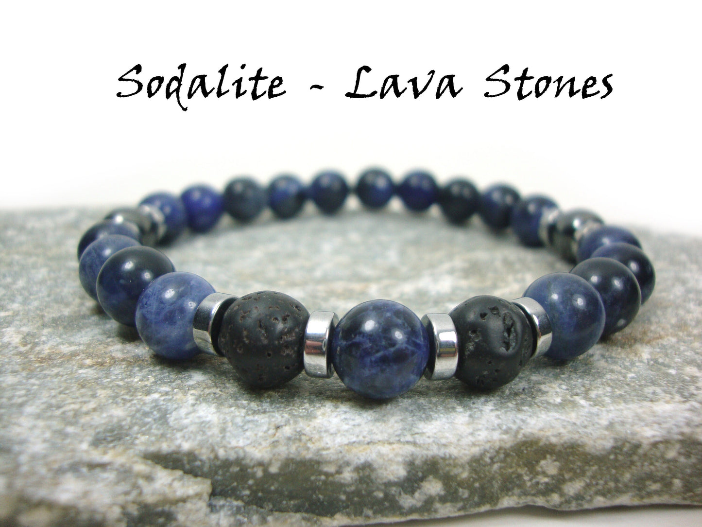 Natural Sodalite Blue Stones - Volcanic Santorini Greek Lava Stones 8mm Bracelet, Blue Sodalite Bracelet, Lava Bracelet, Sodalite Bracelet