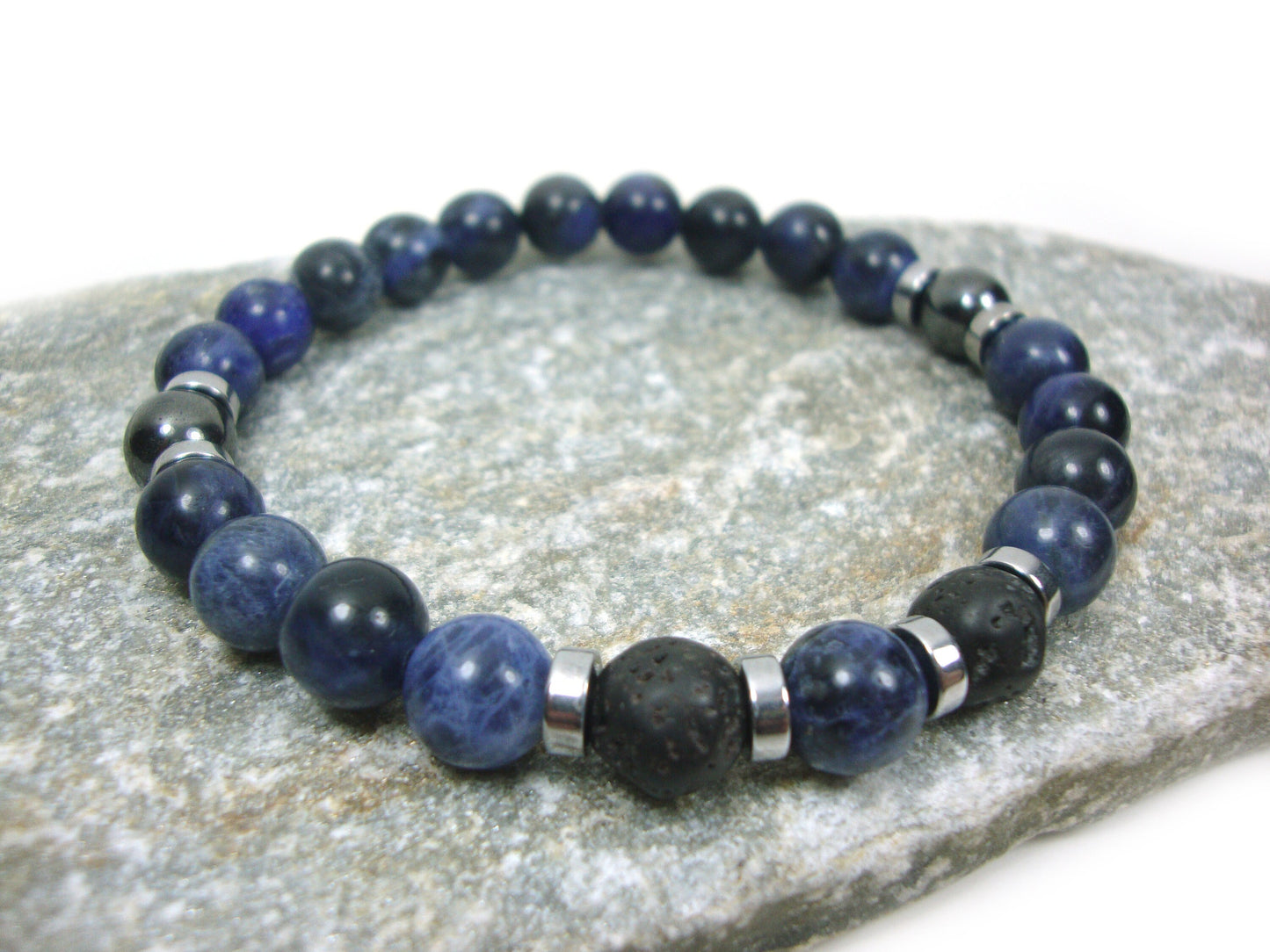 Natural Sodalite Blue Stones - Volcanic Santorini Greek Lava Stones 8mm Bracelet, Blue Sodalite Bracelet, Lava Bracelet, Sodalite Bracelet