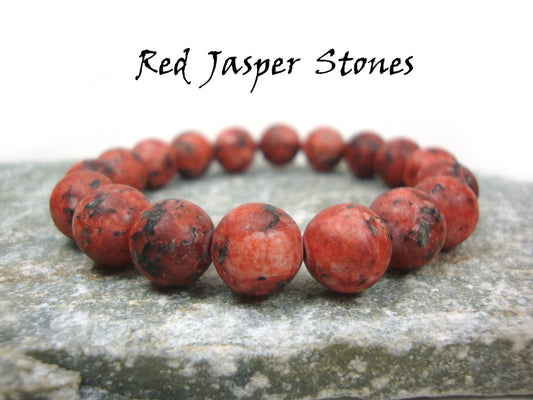 Bracelet de pierres de jaspe rouge naturel de 10 mm, bracelet de jaspe, bracelet de jaspe rouge, bracelet de femmes d'hommes de pierres rouges, brassard de jaspe Iaspis Stein