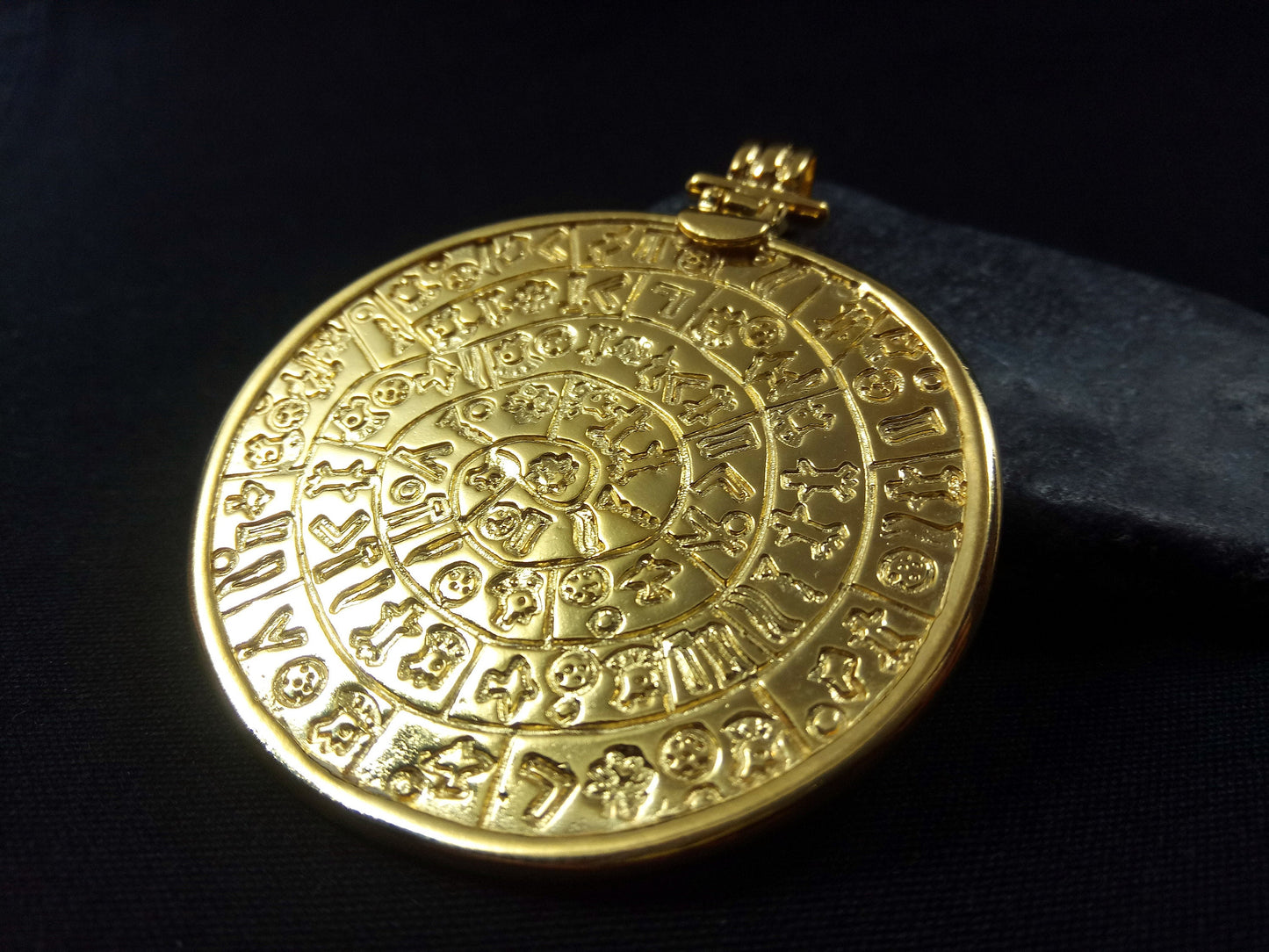Phaistos Disc Gold Plated Silver Big Pendant 54mm