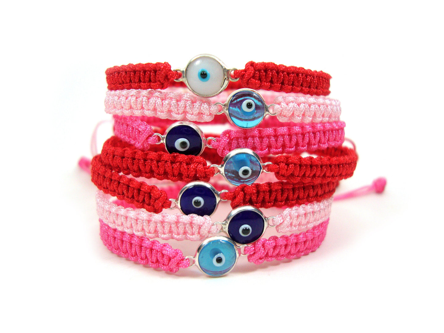 Evil Eye Armband, griechische Armbänder Viel Glück 7mm handgemachtes verstellbares rotes rosa Makramee-Armband, blaues Evil Eye Kinderarmband, Bijoux Grecque,