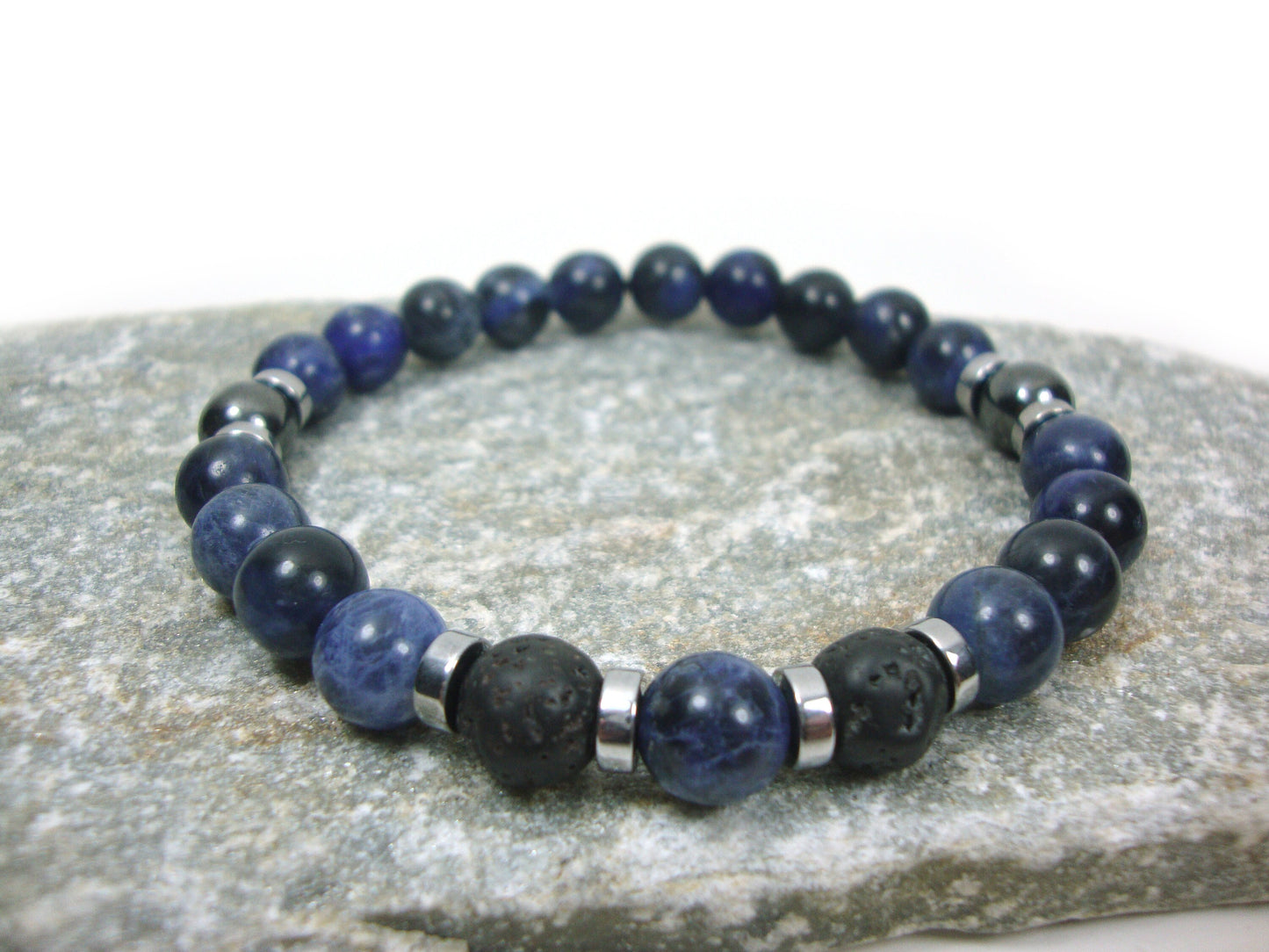 Natural Sodalite Blue Stones - Volcanic Santorini Greek Lava Stones 8mm Bracelet, Blue Sodalite Bracelet, Lava Bracelet, Sodalite Bracelet