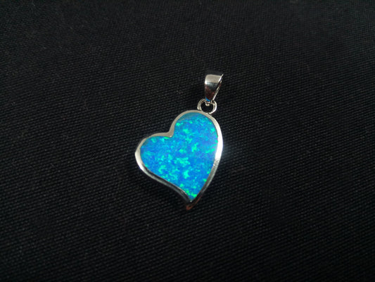 Sterling Silver 925 Heart Fire Rainbow Blue Opal 19x15mm, Greek Heart Blue Opal Pendant, Griechisches Silber Herz Anhanger Seestern Schmuck