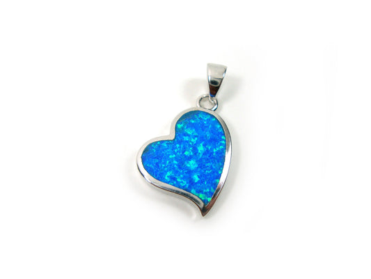 Sterling Silver 925 Heart Tropical Ocean Blue Opal Pendant 19x15mm, Friendship Love Relationship Pendant, Griechisches Blau Opal Anhanger