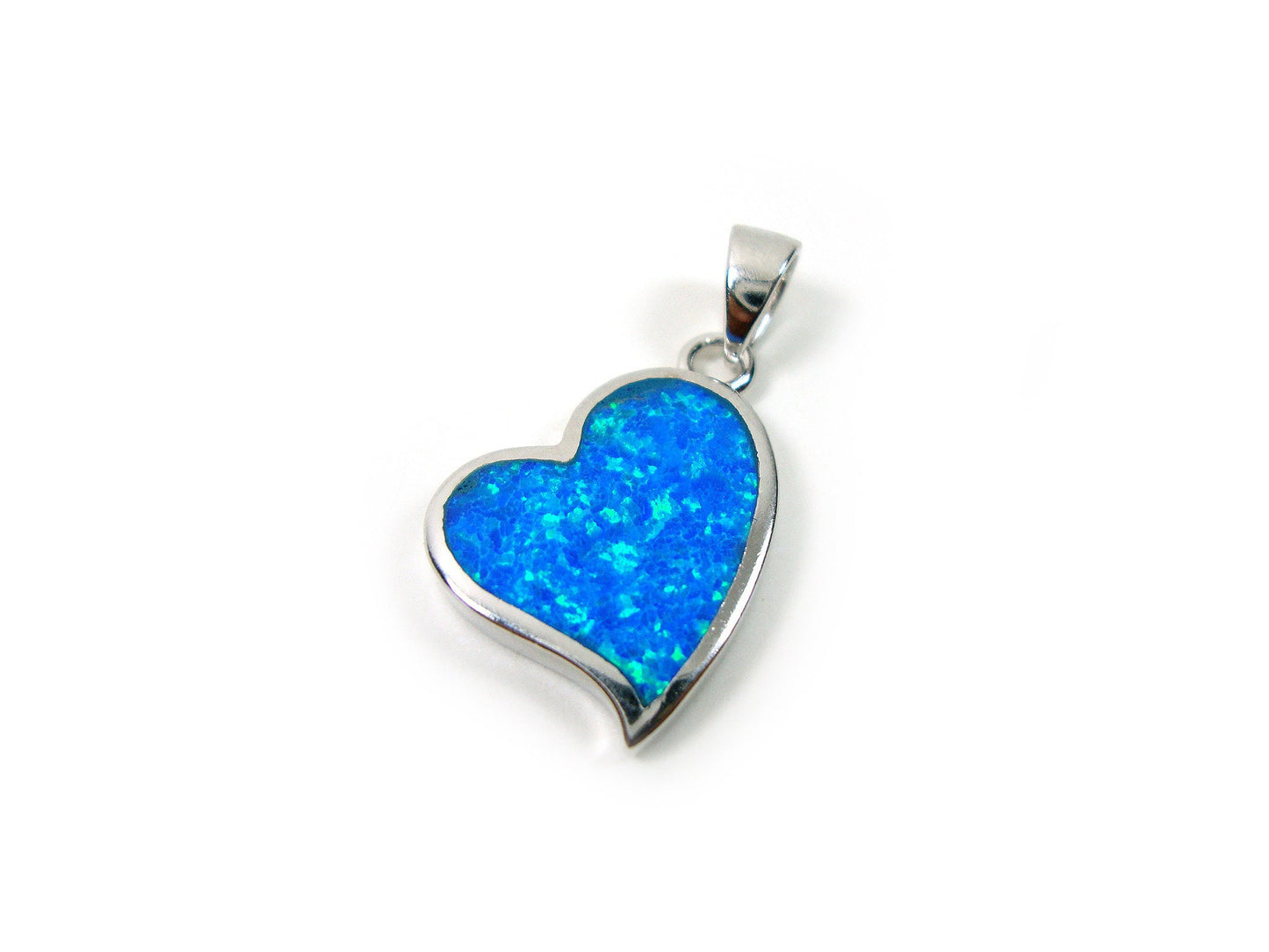 Sterling Silver 925 Heart Tropical Ocean Blue Opal Pendant 19x15mm, Friendship Love Relationship Pendant, Griechisches Blau Opal Anhanger