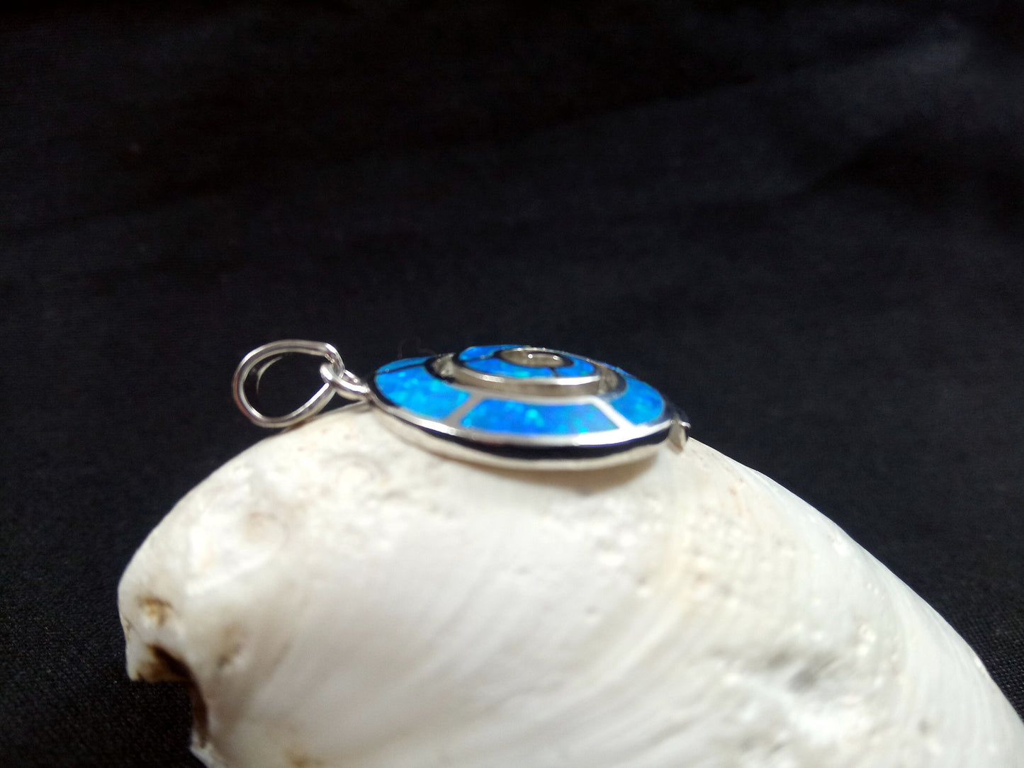 Sterling Silver 925 Greek Spiral Fire Blue Opal Pendant 23mm, Greek Opal Spiral Pendant, Greek Jewelry, Griechischer Opal Anhanger, Grecque