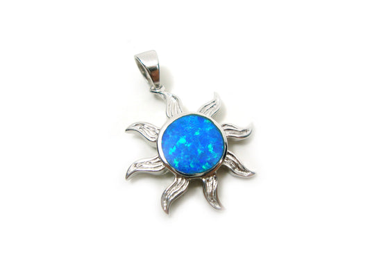 Sterling Silver 925 Sun Soleil Fire Blue Opal Cross Pendant 20mm, Sun Blue Opal Pendant, Griechisches Opal Anhanger, Sun Sonne Soleil Sole