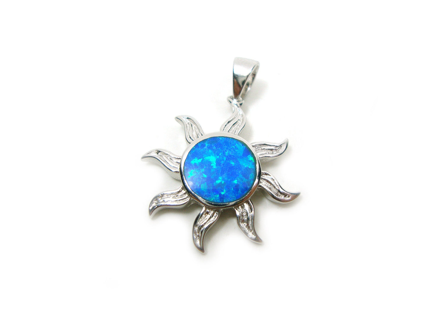 Sterling Silber 925 Sun Soleil Fire Blue Opal Cross Pendant 20mm, Sun Blue Opal Pendant, Griechisches Opal Anhanger, Sun Sonne Soleil Sole
