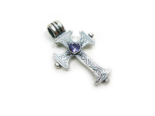 Sterling Silver 925 Greek Byzantine Cross Zaphire Color Crystal , Byzantine Cross, Byzantine Jewelry, Silver Greek Cross Griechische Kreuz