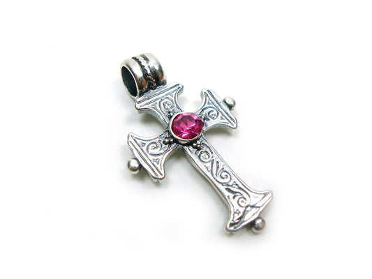 Sterling Silver 925 Greek Byzantine Cross Fuchsia Color Crystal , Byzantine Cross, Byzantine Jewelry, Silver Greek Cross Griechische Kreuz