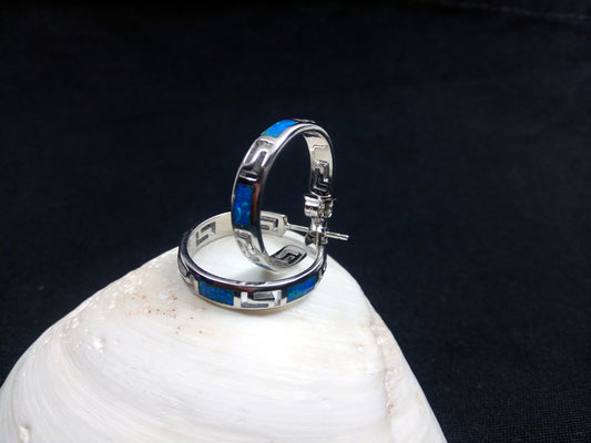Sterling Silber 925 Opal Creolen Mäander Griechische Ohrringe, Griechische Schlüssel Creolen Ohrringe, Griechisches Ohrringe Opal, Bijoux Grecque, Griechische Ohrringe