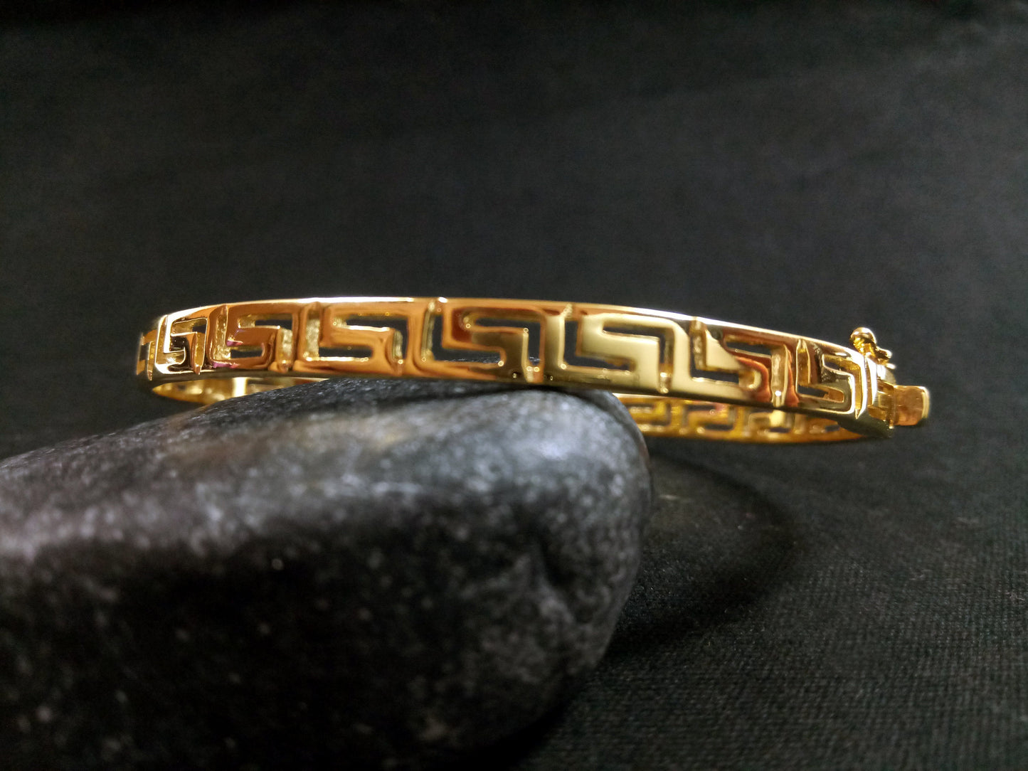 Greek Key Gold Plated Cuff Silver Bracelet