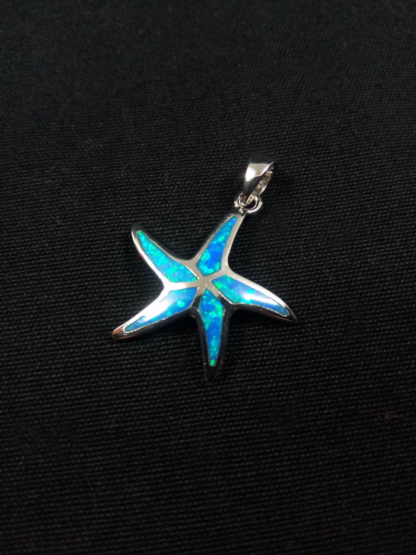 Argent sterling 925 Starfish Fire Rainbow Blue Opal 23x23mm, Pendentif grec Starfish Blue Opal, Griechisches Silber Anhanger Seestern Schmuck