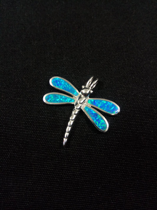 Sterling Silber 925 Dragonfly Fire Rainbow Blue Opal 27x22mm, Greek Dragonfly Blue Opal Pendant, Griechisches Silber Libelle Anhanger Kette